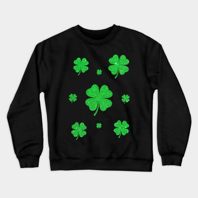 St Patricks Day, 4 Leaf Bright Green Faux Glitter Clovers Crewneck Sweatshirt by Felicity-K